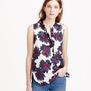 J. Crew Sleeveless Button-Down Floral Print Top in Ivory, Navy & Red